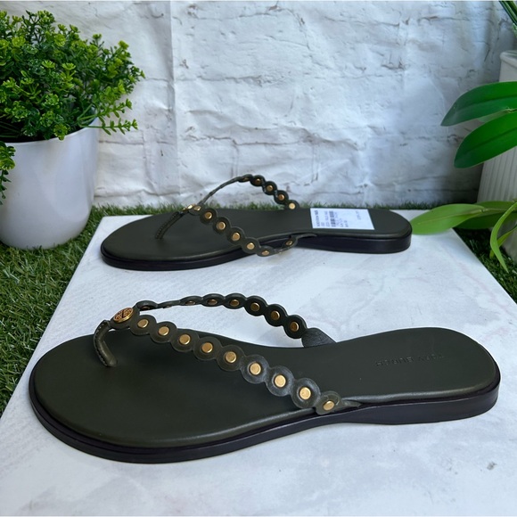 TORY BURCH BENTON SCALLOPED
SANDALS THONGS IN LECCIO GREEN BRASS women size 9.5 - Picture 10 of 17